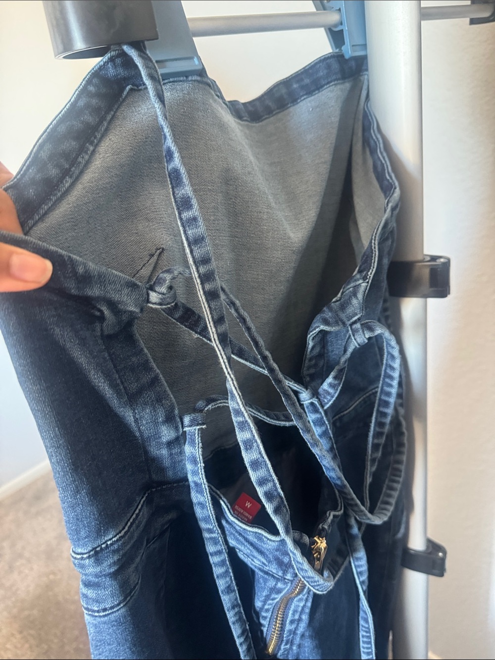 Guess Navy Blue Strapless Denim Wide-Leg Jumpsuit - Picture 3 of 3
